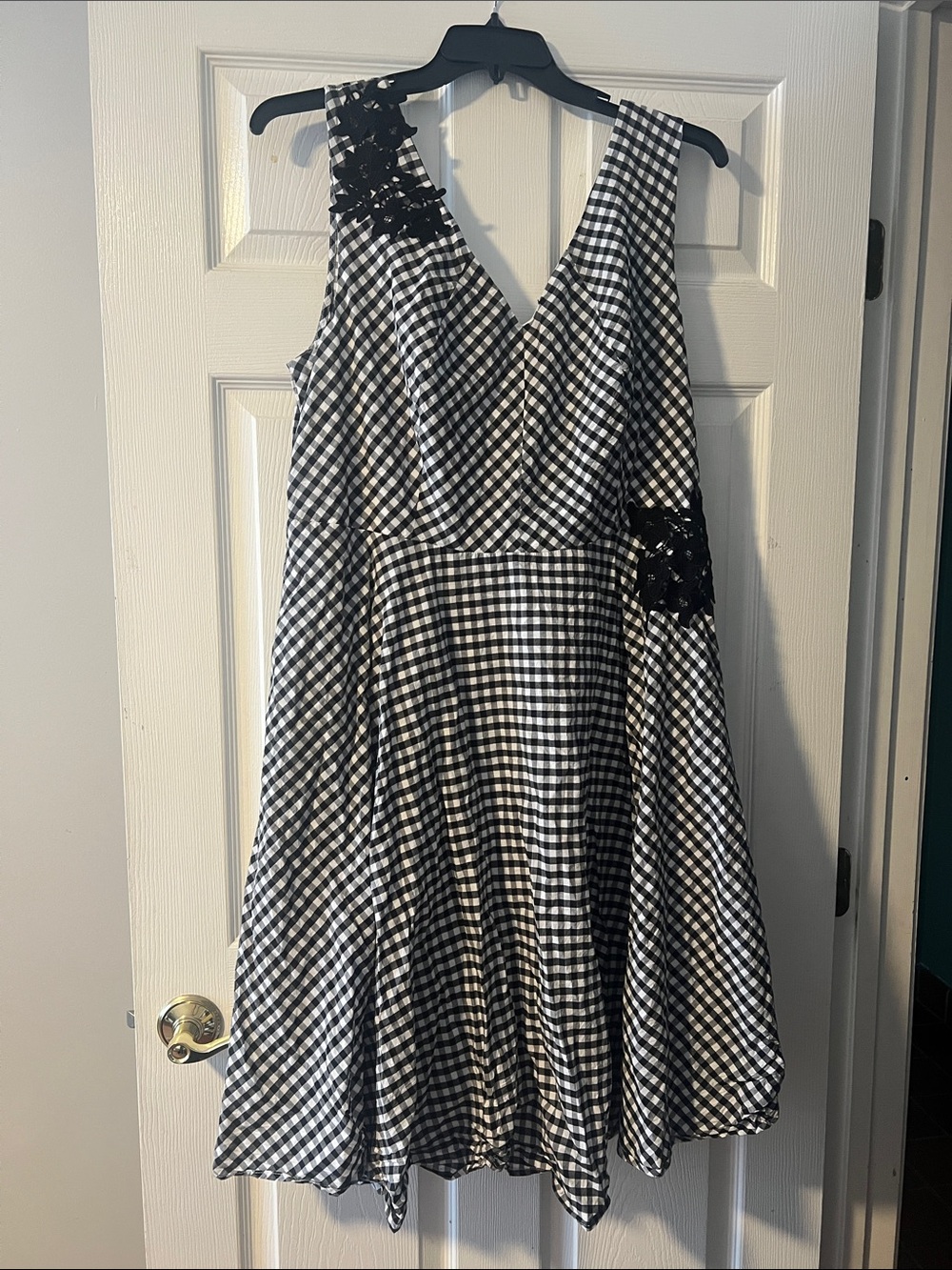 Black & White Gingham V-Neck Swing Dress